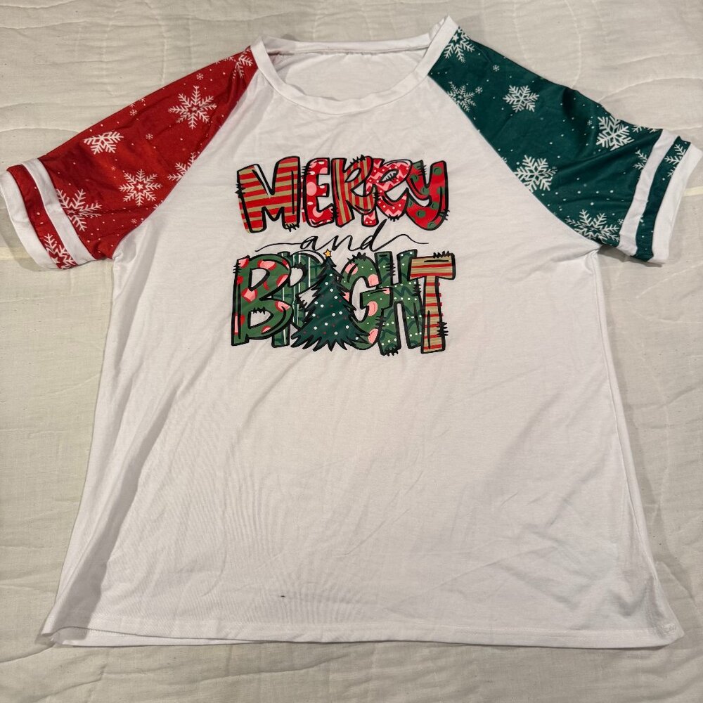 Holiday Raglan Tee – “Merry & Bright” – Size XXL